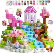 50-300pcs Magnetic Building Blocks Toys, Pink Forest Park DIY 3D House & Forest With Cute Animal Cubes - Upgraded STEM Sensory Toys, Imaginative Construction Toys, Educational Toys, Creative Birthday/Children's Day Gift - Multicolor - View 2