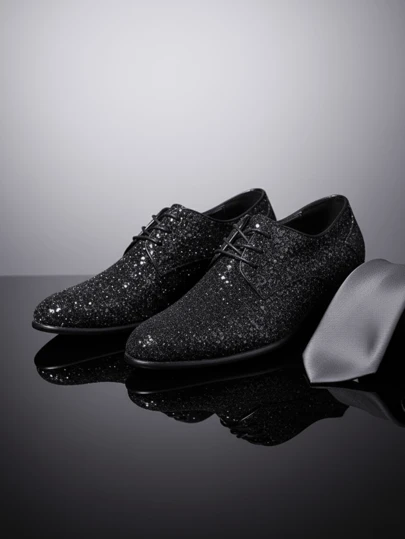 1 Pair Men's Shiny Round Toe Low Heel PU Leather Upper Rubber Sole Comfortable Casual Loafers, Suitable For Daily Wear (Run Large By 1 Size)