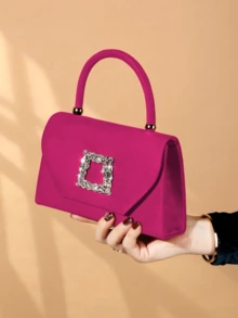 REMANLAND 1pc Elegant Fashion Shiny Corduroy Evening Clutch Bag, Suitable For Party, Wedding, Prom - Hot Pink - View 4