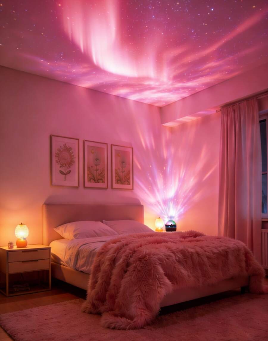 Aurora Light Projection Lamp - This Is A USB-Powered RGB Mini Night Light Equipped With A Remote Control. It Can Change Various Colors Of Light And Present An Astonishing Aurora-Like Starry Sky Effect. It Is A Decorative Lighting Option For Bedrooms And Living Rooms, And Can Also Be Used For Decoration At Birthday And Various Holiday Parties. It Can Create A Brilliant Aurora Starry Sky Atmosphere! It Is An Excellent Gift For Valentine's Day And Other Festivals! - 彩色 - 查看 1