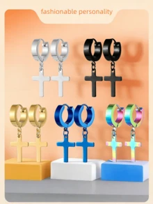 5 đôi khuyên tai vòng bằng thép không gỉ titan, mặt dây chuyền hình thánh giá, khuyên tai vòng nhỏ 12mm, khuyên tai tròn tối giản cổ điển, bộ khuyên tai, bộ khuyên tai bằng thép không gỉ. - Nhiều màu - Xem 8