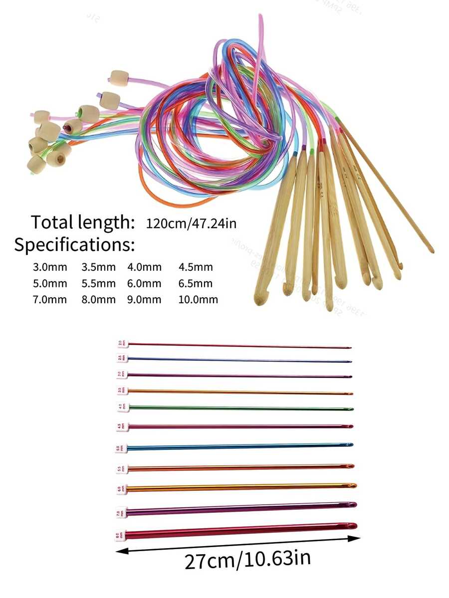 [Bộ dụng cụ đan móc cỡ lớn] Gồm hai bộ dụng cụ móc: 11 kim móc Tunisian Afghan 27cm (2.0-8.0mm) / 12 kim đục lỗ thảm tre carbon hóa 120cm (3.0-10.0mm), dụng cụ đan may thích hợp cho các sản phẩm thủ công DIY, chăn, thảm và các sản phẩm thủ công khác. - bộ móc len - Xem 1