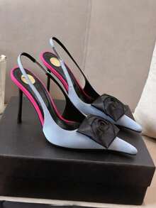 Sandal Hak Tinggi Stiletto Ujung Lancip Cantik Musim Semi 2026 untuk Wanita, Dekorasi Bunga Tanpa Punggung, Seksi & Elegan [Catatan: Bunga 3D Dibuat dengan Tangan, Bentuknya Mungkin Berbeda Secara Acak], Hadiah Hari Ibu - Baby Blue - View 4