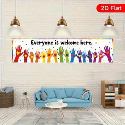 1pc Welcome Everyone Banner - Colorful Handprint Design, Suitable For Indoor And Outdoor Decorations, Parties, Weddings, Birthdays, Anniversaries, Garden And Entrance Decorations, And Outdoor Events.