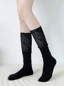 1/2 đôi tất cao đến đầu gối ren xếp ly dễ thương, đa năng, thích hợp cho mùa xuân/hè. - Nhiều màu - Xem 10