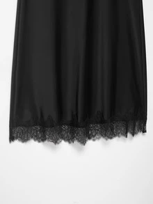 Falda midi de encaje y satén sexy de moda para mujer de primavera/verano, estilo europeo y americano en color negro - Negro - Ver 5