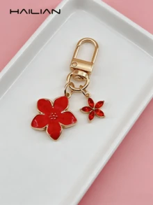 HAILIAN 輕量優雅櫻花造型鑰匙圈，合金材質，六瓣花朵裝飾，適合包包吊飾、汽車鑰匙圈，情侶生日與節日禮物旅行配件 - 紅色 - 查看 5
