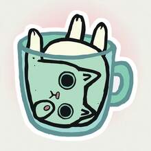 Soft Cute Cup Green Cat Sticker, Adorable Cartoon Style Coffee Cup Notebook Decoration Sticker, Waterproof Vinyl Sticker - Durable Matte Surface, Self-Adhesive Bumper Sticker, Suitable For Cars, Windows, Laptops, Trucks, Water Bottles - Multi-Purpose Durable Design, Car Sticker - Vinyl - View 8