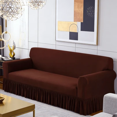 1pc Solid Color Stretch Skirt Style Sofa Cover, Sofa Dust Cover For 1/2/3/4 Seater Sofa, Soft Fabric Suitable For Living Room, Bedroom, Study