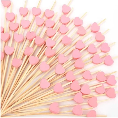 200/100/50/20pcs Pink Heart Shaped Toothpicks, Bamboo Cocktail Sticks, Suitable For Appetizers, Fruit Skewers, Cupcakes, Sandwiches - Perfect For Valentine's Day, Birthday, Wedding, Baby Shower