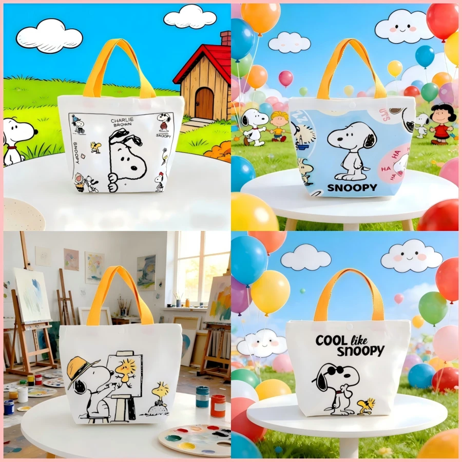 SNOOPY 1个可爱帆布手提袋，适合用作午餐袋、野餐袋、学生背包，也是生日和节日的完美礼物。 - 彩色 - 查看 1