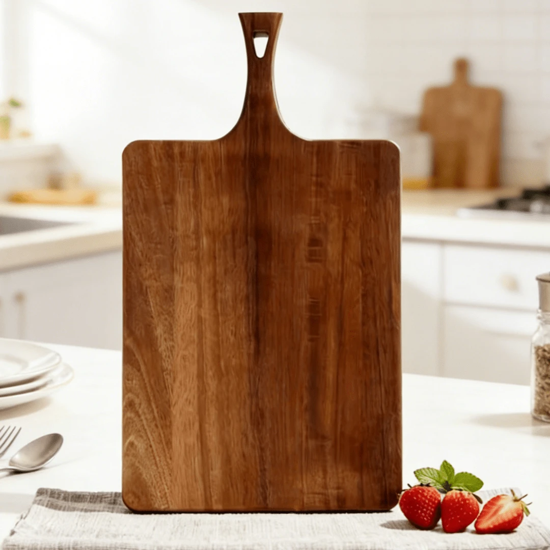 Grande tagliere con manico, tagliere di legno, tagliere da cucina, blocco da macellaio, accessorio da cucina, campeggio, tavoletta di legno, tagliere per la colazione, tagliere multifunzione in legno di palissandro - Design extra spesso reversibile - Ideale per tagliare carne, formaggio, cibi , pane, verdure, frutta e presentazione di alimenti, può essere anche usato come vassoio e piatto da portata in legno - Robusto e durevole, accessorio da cucina