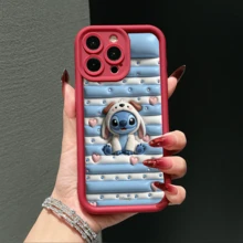 Disney Lilo & Stitch Phone Case – Stitch In Puppy Hoodie Design With Blue Striped & Heart Accents, Shockproof Protective Cover For IPhone 17, 16, 15, 14, 13, 12, And 11 Pro Models.. A Fun Gift For Family, Friends, Birthdays, Holidays, And Special Occasions. - 酒紅色 - 查看 2