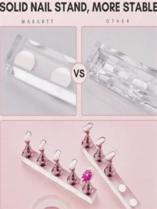 Y2K 12pcs Rose Gold Nail Art Display Set, Includes 2 Acrylic Bases And 10 Practice Stands, Suitable For Nail Art Display, Practice And Beginner DIY Home Nail Art - Multicolor - View 5