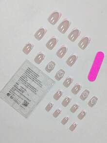 Y2K可爱3D树脂黄色花瓣法式24片装短方形美甲贴片，可佩戴美甲贴纸，亚克力美甲贴花，适合办公室女士、日常佩戴、约会、下午茶、外出等场合。 - 彩色 - 查看 2