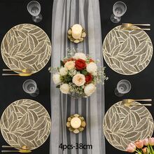 4/6pcs 15-Inch Gold Circular Leaf Placemats, Embossed Hollow Design, Suitable For Daily Dinners, Weddings, Decorative Centerpieces, Gold Wedding Decor - Gold - View 11