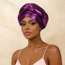 Awegeo Mũ xếp ly kim loại thời trang, khăn trùm đầu mềm mại co giãn, phụ kiện đội đầu dành cho nữ dự tiệc và dạ hội. - A - Xem 8