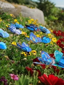 40 piezas Decoración realista de mariposas para el jardín, estacas 3D de mariposas de doble capa aptas para jardín, parque, fiesta y decoración de eventos - Talla única - Ver 3