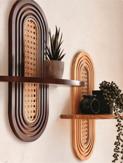 1 Peça Suporte de Parede Estilo Boêmio de Vime - Decoração Minimalista Retrô para Casa, Suporte de Parede de Madeira para Plantas, Adequado para Pequenas Plantas em Vaso, Pode Ser Usado como Suporte de Exibição Flutuante, Aplicável para Sala de Estar, Quarto, Sala de Jantar, Banheiro, Escritório e Outros Espaços para Criar uma Bela Decoração Artística de Parede