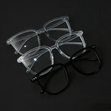 3 piezas Gafas cuadradas grandes y ligeras, Marcos de PC casuales [Negro, Gris transparente], Gafas de gran tamaño de moda para mujeres, Diseño retro con remaches, Adecuado para estudiantes y uso diario - Tres paquetes - Ver 3
