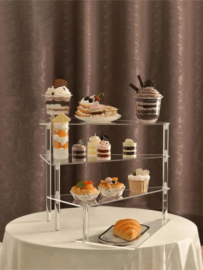 1 Set 3-stöckiger/4-stöckiger drehbarer Acryl Kuchen & Dessert Ständer, moderner minimalistischer hochdurchsichtiger dreieckiger Cupcake Präsentationsständer, geeignet für Weihnachten, Partys, Hochzeitsfeiern