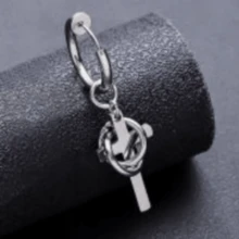 Khuyên tai hình thánh giá, kiểu dáng punk, dạng kẹp dành cho nam giới. - Bạc - Xem 2