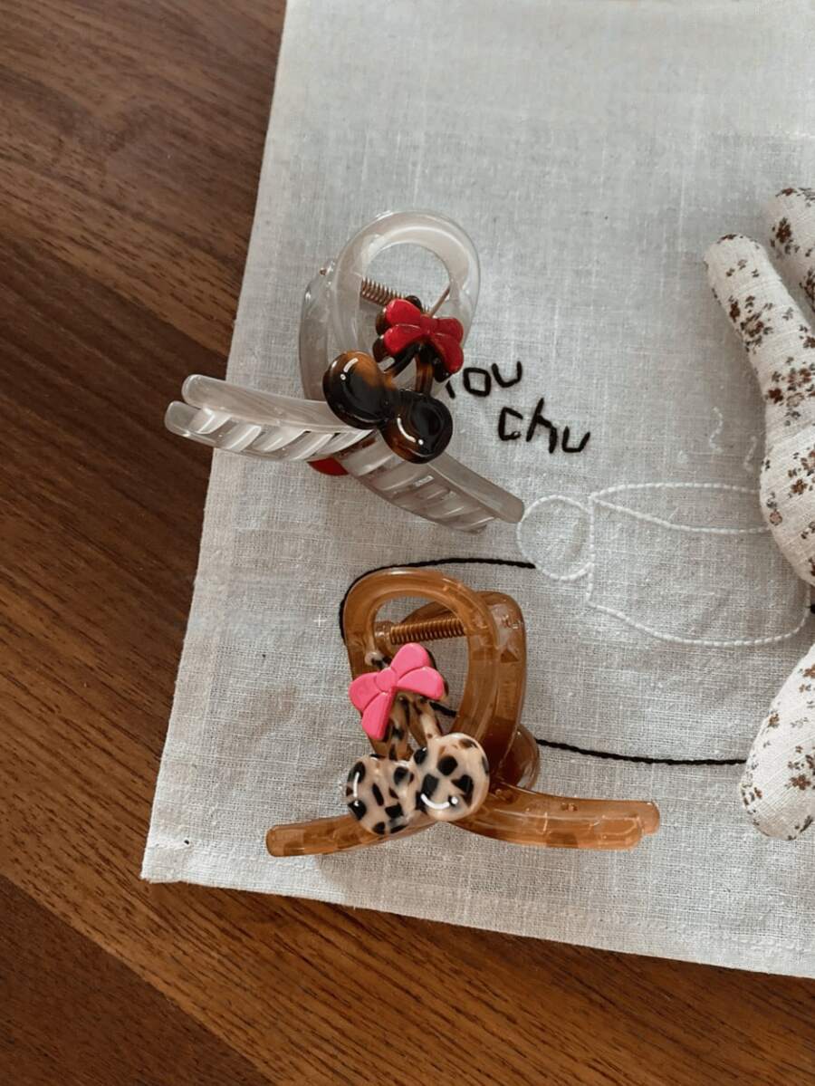 1pc New Leopard Print Cherry Hairclip, Cute & Fashionable Hair Claw Clip Hair Accessory - Multicolor - View 1