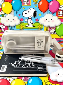 1pc Korean Style Snoopy Double-Layer Large Capacity Pencil Case, Cute Stationery Bag Suitable For Middle School Students, Classroom Rewards, Christmas & Birthday Gifts - Multicolor - View 7