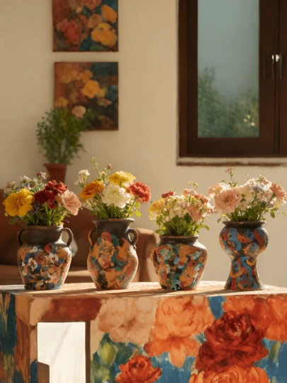 1 pieza Jarrón cerámico de gran calibre con pintura de graffiti, para agua y flores frescas, ideal para sala de estar, entrada, exterior y otros escenarios, jarrón decorativo y jarrón regalo de fiesta