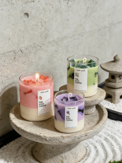 1 Set de Velas aromáticas de café con hielo con aroma a frutas coloridas - Variedad de aromas: Café con Limón Helado, Café con Fresa Helado, Café con Lavanda Helado. Artículos decorativos de aromaterapia con fragancia fresca y cómoda, adecuados para verano, Día de la Madre, Día del Padre, temporada de bodas, festivales de música, decoración del hogar, ambiente de dormitorio, yoga y meditación, accesorios de fotografía