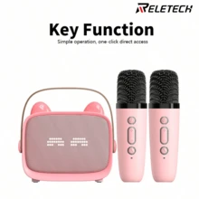 Reletech 无线卡拉OK麦克风 | 360°立体声蓝牙音箱，带1/2个麦克风，家用KTV音乐玩具 - 查看 1