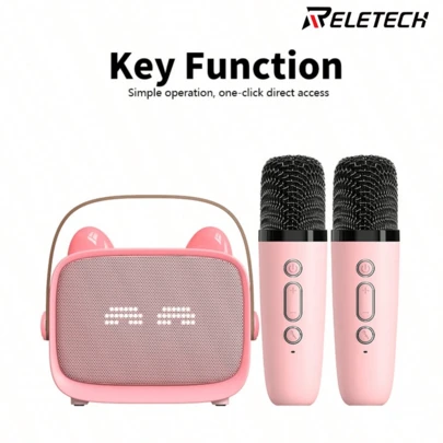 Reletech 无线卡拉OK麦克风 | 360°立体声蓝牙音箱，带1/2个麦克风，家用KTV音乐玩具