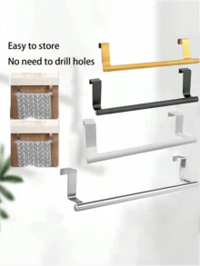 1 pièce Porte-serviette en acier inoxydable à barre unique, convient pour la cuisine et la salle de bain, sans perçage requis, barre porte-serviette, crochet de porte de placard - Multicolore - Voir 13