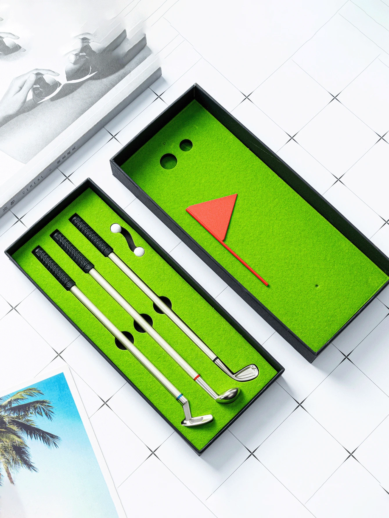 一套创意高尔夫球杆造型笔礼盒，迷你礼盒装高尔夫套装，金属圆珠笔 - A - 查看 1