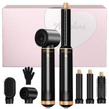 ATOPSKINS Máy sấy tóc chuyên nghiệp 5 trong 1 phiên bản nâng cấp 2026: Máy sấy tóc + Bàn chải khí nóng + Dụng cụ tạo kiểu đa chức năng (2 tùy chọn: Màn hình hiển thị nhiệt độ LED và công tắc cơ học), 3 mức nhiệt + 5 đầu có thể tháo rời, Tự động uốn/tạo sóng/duỗi tóc, Tăng độ phồng và giảm xơ rối, Thích hợp làm quà tặng Giáng sinh, Ngày lễ tình nhân, Lễ hội, Lễ hội hóa trang, Ngày Thánh Patrick, tạo kiểu tóc tại nhà và sử dụng hàng ngày. - Phích cắm loại F của EU (220-240V) - Xem 17