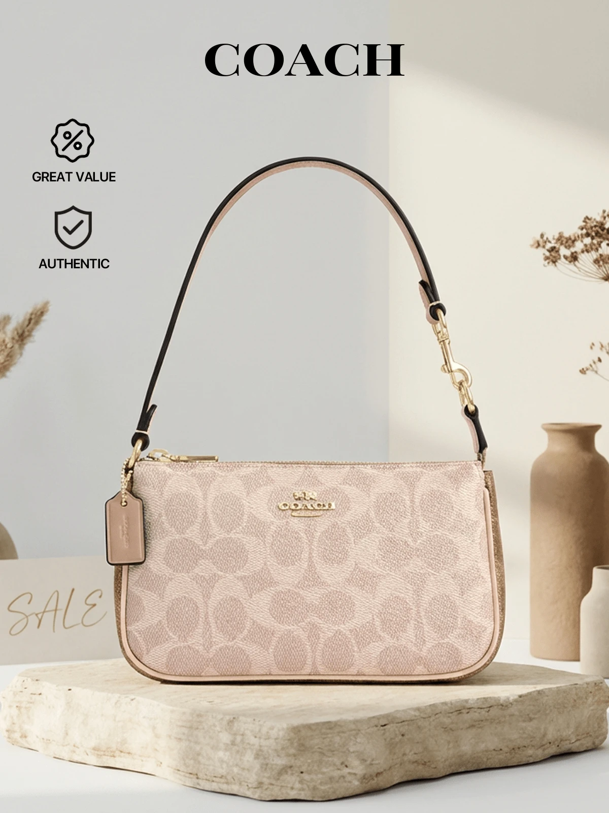 COACH Nolita 19 In Signature Canvas Shoulder Bag CW426 SVPWH - Fashion Luxury Bags Premium Design Stylish Bag For Women - Present Gift - School Bags/Office Bag/Travel Essentials/Travel Outfit/Girls Trip Bag/Daily Essential - Silver - View 1