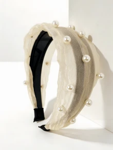 1件女款網紗珍珠髮箍，百搭夏季時尚高冠優雅髮飾，戶外社群媒體網紅髮飾髮帶 - 彩色 - 查看 10