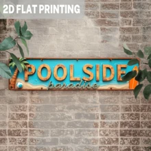 2D Flat - 1pc Simple Pool Side Amusement Park Metal Sign - Vintage Tropical Beach Wall Decor, 4x16 Inch, Simple 2D Flat Print, Suitable For Living Room, Bedroom, Bar, Patio And Pool Side Theme, Beach Theme Decoration - Multicolor - View 2