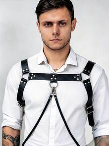 Dây đeo vai bằng da PU phong cách punk thời trang dành cho nam, có thể điều chỉnh độ dài, phù hợp để đeo hàng ngày, có thể phối với áo sơ mi và trang phục da avant-garde để hóa trang. - màu đen - Xem 6