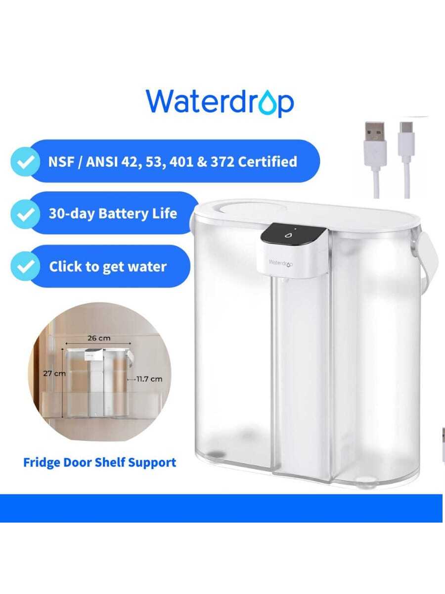 Waterdrop Eletric Water Filter Pitcher For Refrigerator With 3 Months Filter, Countertop Water Filter System, Reduces Chlorine, Lead, Mercury, PFAS, PFOA/PFOS Reduce, 757 Liters