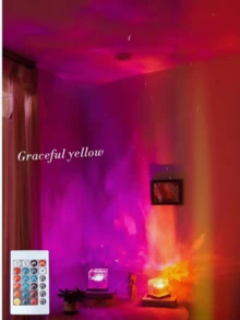 1个16色水波投影夜灯，发光立方体水晶灯，带触摸/遥控功能，适用于卧室、客厅或办公室装饰，是14岁以上青少年的理想选择，可用作床头灯。 - 彩色 - 查看 5