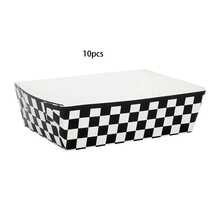 10 piezas/30 piezas/50 piezas Bandeja de comida de coche de carreras, bandejas de papel a cuadros de carreras desechables para fiestas, bandejas de servir de papel negro y blanco con temática de "Dos rápidos" para perros calientes, palomitas, picnics - Multicolor - Ver 7