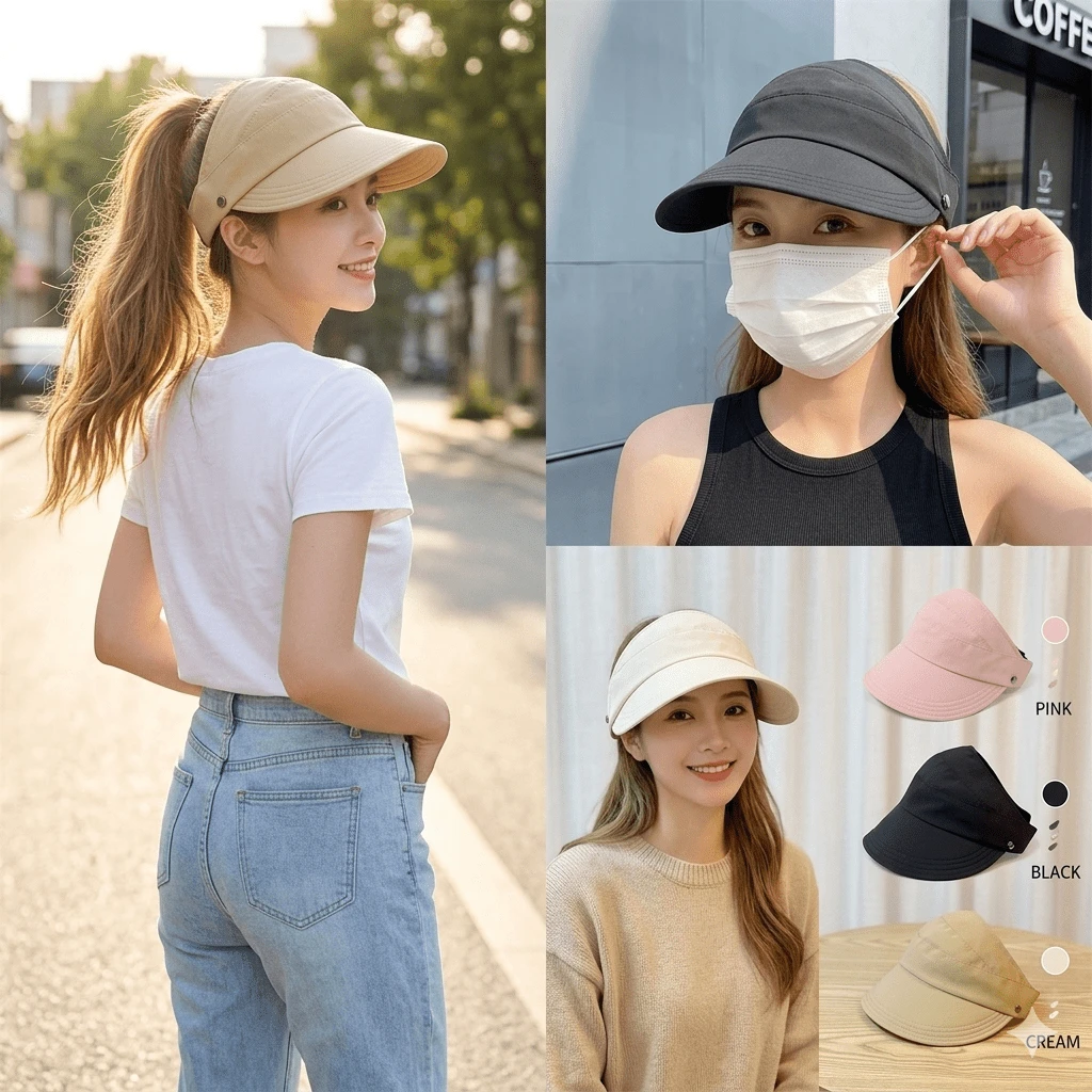 1pc Women's Summer Sun Hat With Ponytail Holder, Multifunctional, Slimming, Can Hang Mask, Open-Style Sun Hat,Beach,Travel - Multicolor - View 1