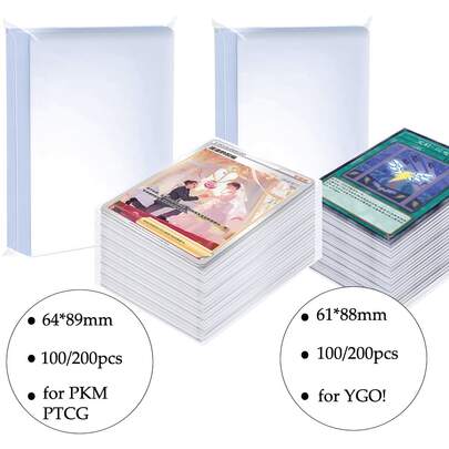 Bộ 100 chiếc & 200 chiếc bao đựng thẻ trong suốt kích thước tiêu chuẩn 64x89mm & kích thước Nhật Bản 61x88mm, bảo vệ thẻ MGT/YGO chống rách và mài mòn, chống thấm nước, được thiết kế độc quyền cho thẻ game và thẻ giao dịch.