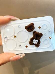 可爱3D小熊水晶珍珠防刮透明底座相机镜头保护膜，适用于 17 Pro Max/17 Pro，耐用透明保护层相机镜头盖 - 深棕愛心小熊 - 查看 2