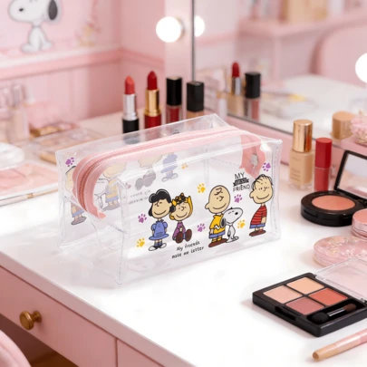 SNOOPY 1个透明铅笔盒兼化妆包，多功能旅行收纳袋，可装文具、化妆品和野餐用品，适合学生返校季和送给朋友的生日礼物。