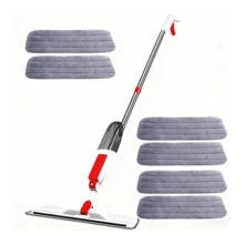 360° Rotating Spray Mop For Hardwood Floor Cleaning, Wet & Dry Dual-Use Flat Mop With Refillable Bottle, Hands-Free Lazy Mop, Home Cleaning Essentials - Vải đỏ +6 - Xem 6