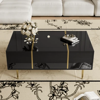 High-Gloss Coffee Table / Elegant Living Room Table / Modern And Simple, With 2 Drawers / Robust And Durable, With Plenty Of Storage Space / Suitable For Living Rooms And Office Areas