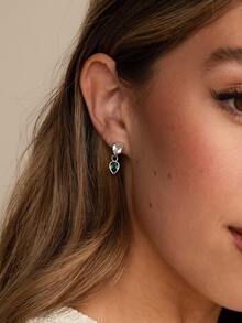 S925纯银低过敏性心形绿色锆石水滴耳环，精致礼物，适合送给女朋友或日常佩戴。 - 白金 - 查看 3