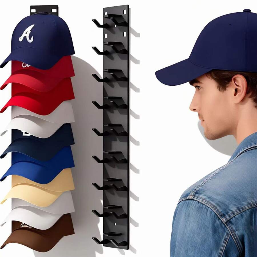 2pcs Dual-Color Baseball Cap Holder Rack, Multi-Layer Hat Storage Box, Portable Plastic Display Stand, Space-Saving, Wall-Mounted Cap Rack, Strong Adhesive, Fits Door & Wardrobe, Holds Up To 9 Caps